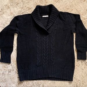 Cowl neck cable knit sweater